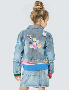 SMILEY FACE PATCHED DENIM JACKET - JACKETS