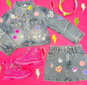 SMILEY FACE PATCHED DENIM JACKET - JACKETS