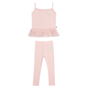 SOPHIA FLORAL BOW TUTU TANK TOP AND LEGGINGS SET - SET