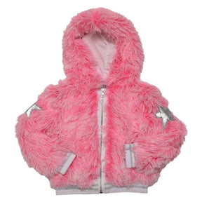 STAR PATCH SHAGGY HOODIE JACKET - JACKETS