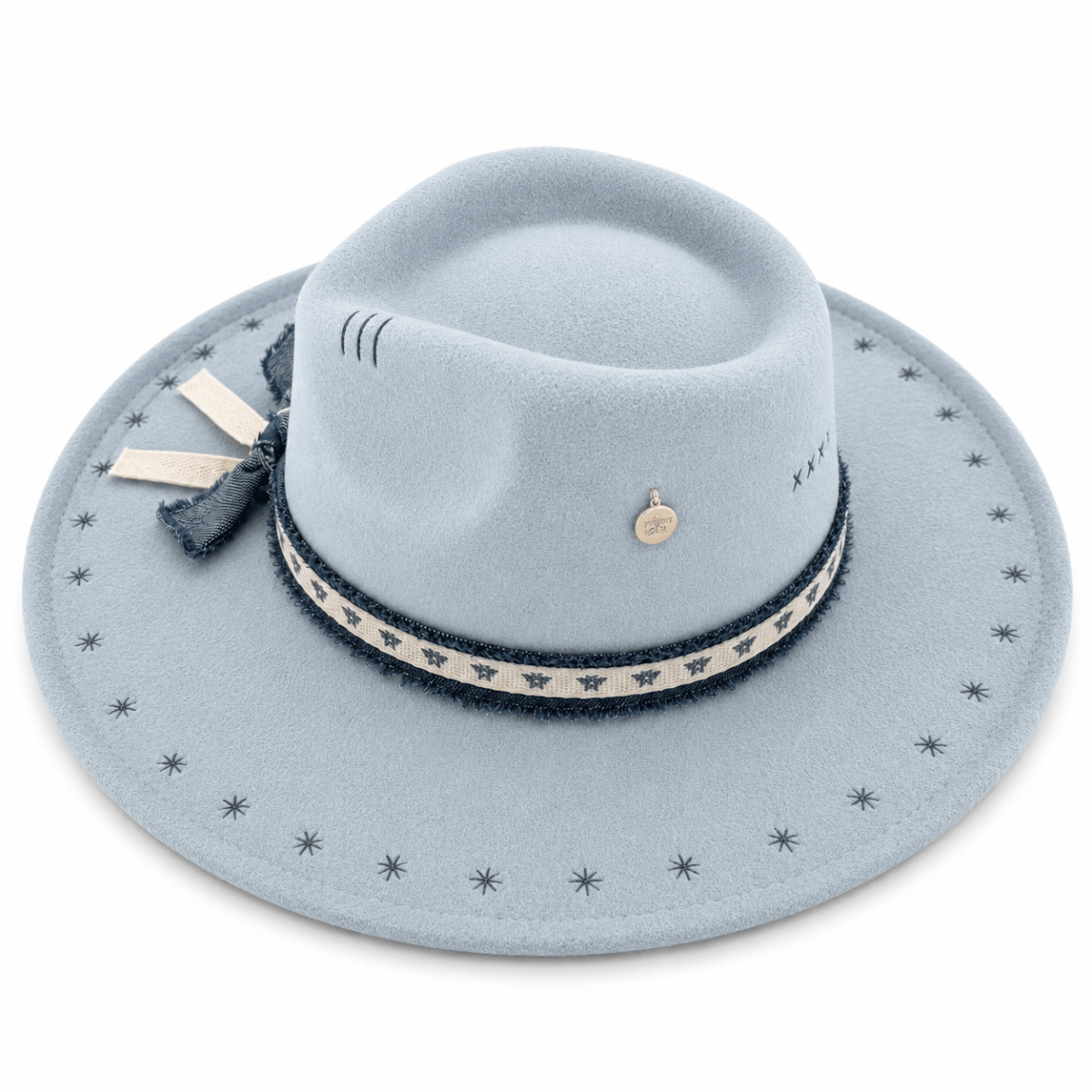 STARDUST FLORAL & DENIM TRIM FEDORA HAT - SAGE & SADDLE