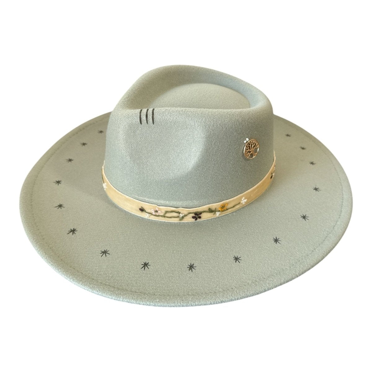 STARDUST FLORAL TRIM FEDORA HAT - SAGE & SADDLE