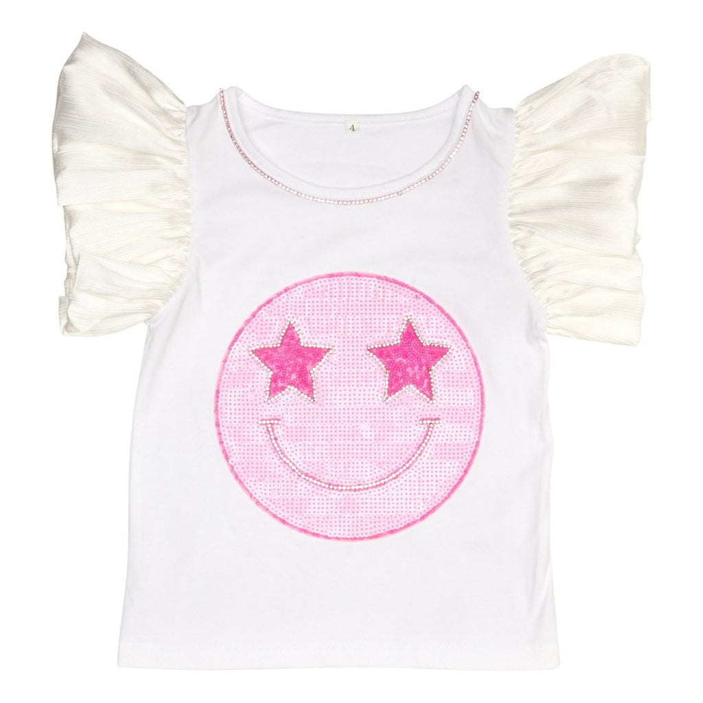 STARSTRUCK SEQUIN SMILEY RUFFLE TOP by MINI DREAMERS | Kids
