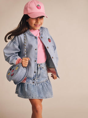 STRAWBERRY DENIM BOMBER JACKET (PREORDER) - JACKETS