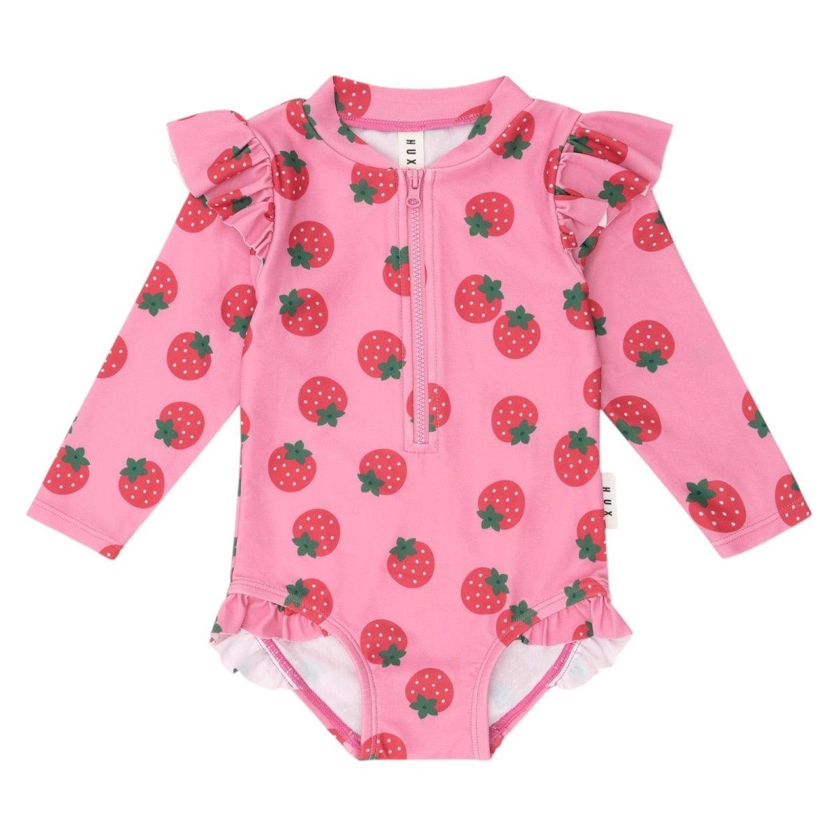 STRAWBERRY FIELDS FRILL RASH GUARD ONE PIECE SWIMSUIT - HUXBABY