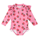 STRAWBERRY FIELDS FRILL RASH GUARD ONE PIECE SWIMSUIT - HUXBABY