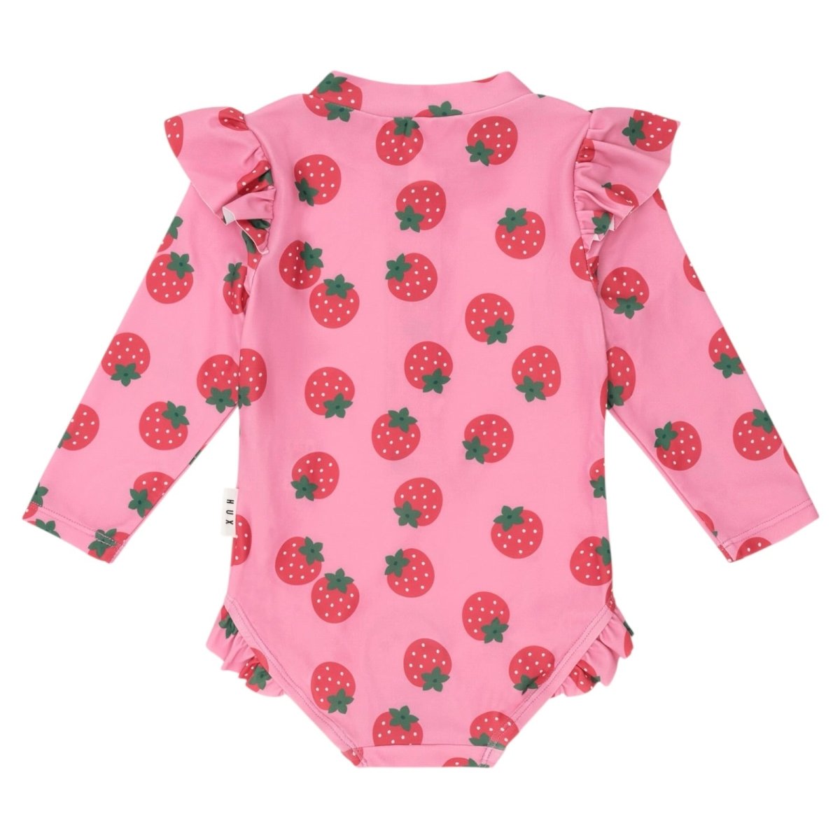 STRAWBERRY FIELDS FRILL RASH GUARD ONE PIECE SWIMSUIT - HUXBABY