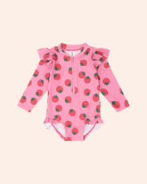 STRAWBERRY FIELDS FRILL RASH GUARD ONE PIECE SWIMSUIT (PREORDER) - ONE PIECE SWIMSUIT