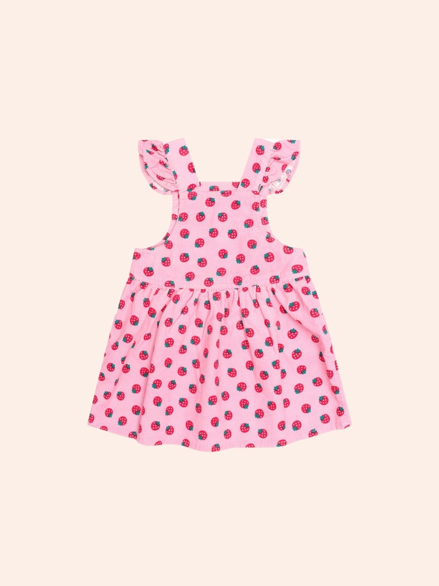 STRAWBERRY PINAFORE OVERALL DRESS (PREORDER) - HUXBABY