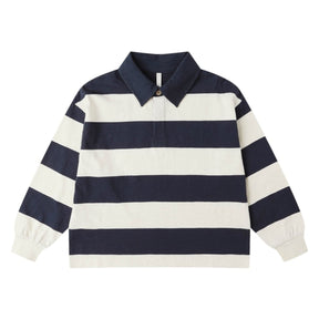 STRIPE RUGBY POLO LONG SLEEVE TOP - LONG SLEEVE TOPS