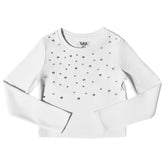 STUDDED WHITE LONG SLEEVE TOP - MIA NEW YORK - LONG SLEEVE TOPS