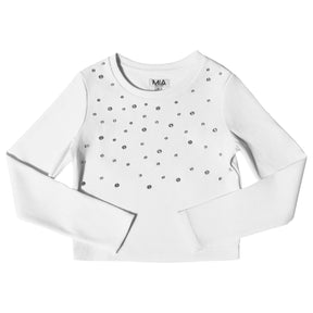 STUDDED WHITE LONG SLEEVE TOP - MIA NEW YORK - LONG SLEEVE TOPS
