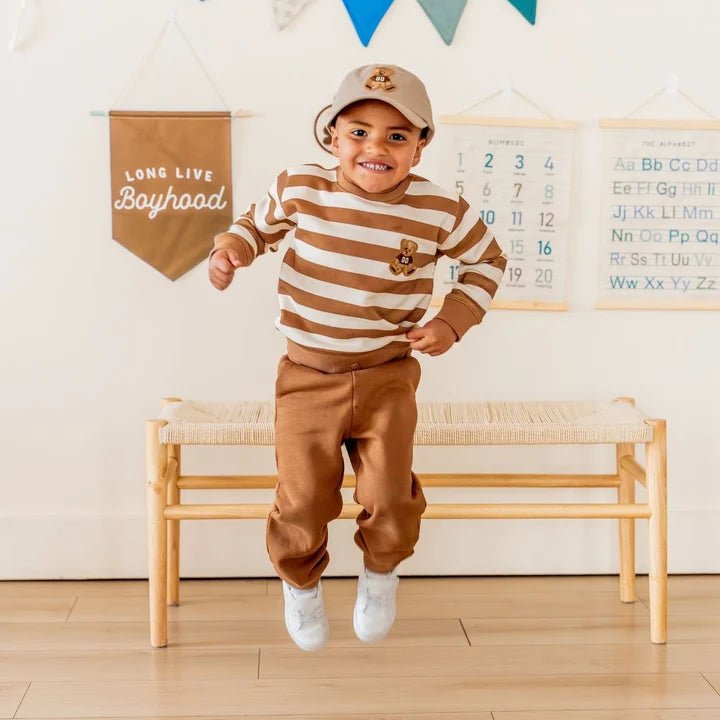 TEDDY BEAR PATCH STRIPED SWEATSHIRT (PREORDER) - SWEET WINK