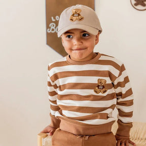 TEDDY BEAR PATCH STRIPED SWEATSHIRT (PREORDER) - SWEET WINK