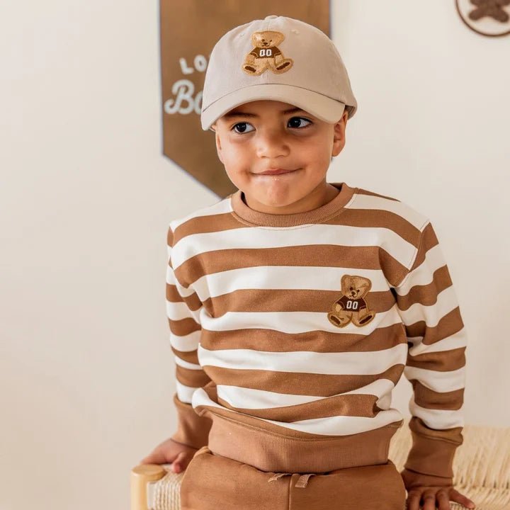 TEDDY BEAR PATCH STRIPED SWEATSHIRT (PREORDER) - SWEET WINK