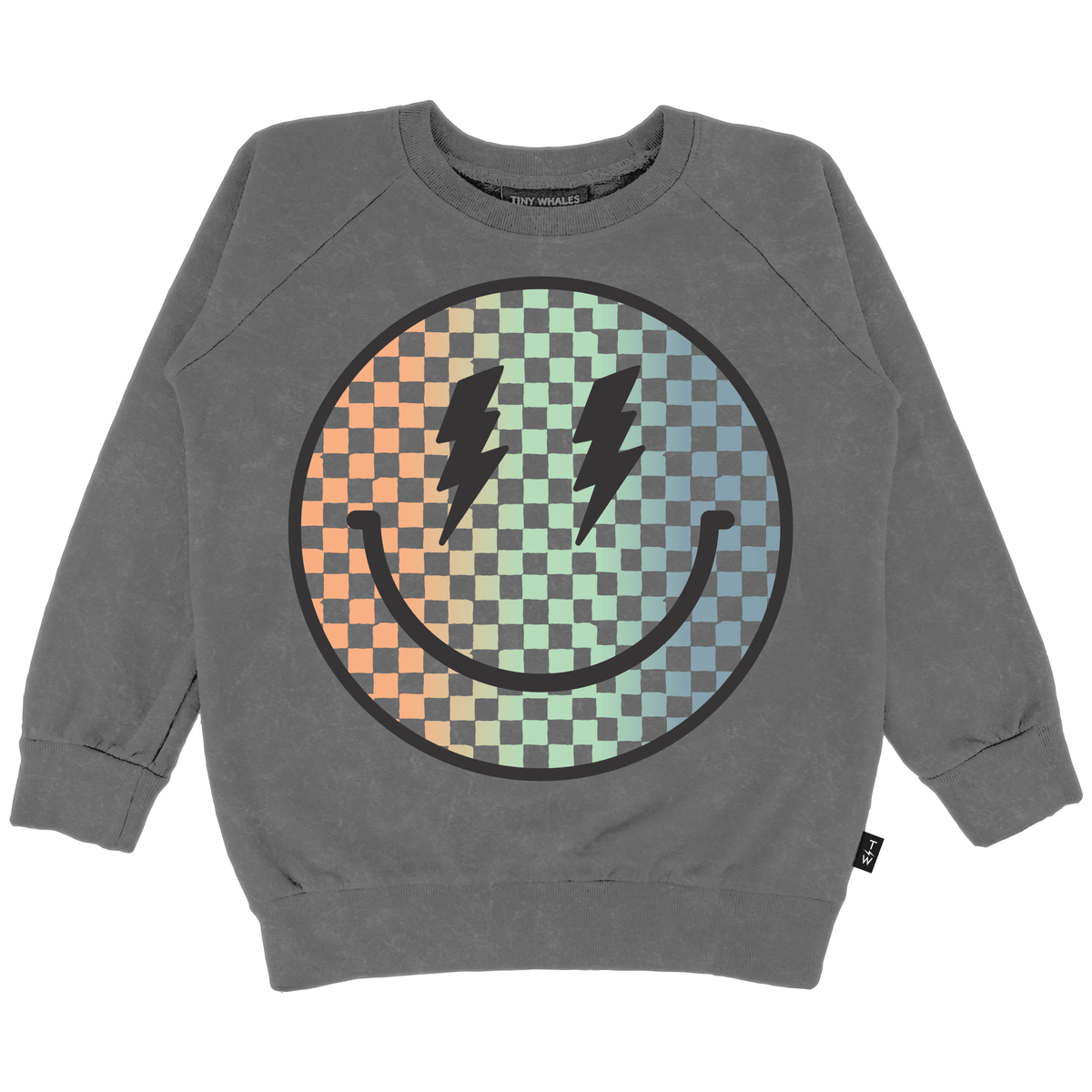 TOTALLY CHILL CHECKERED SMILEY FACE SWEATSHIRT - TINY WHALES