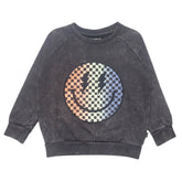 TOTALLY CHILL CHECKERED SMILEY FACE SWEATSHIRT - SWEATERS