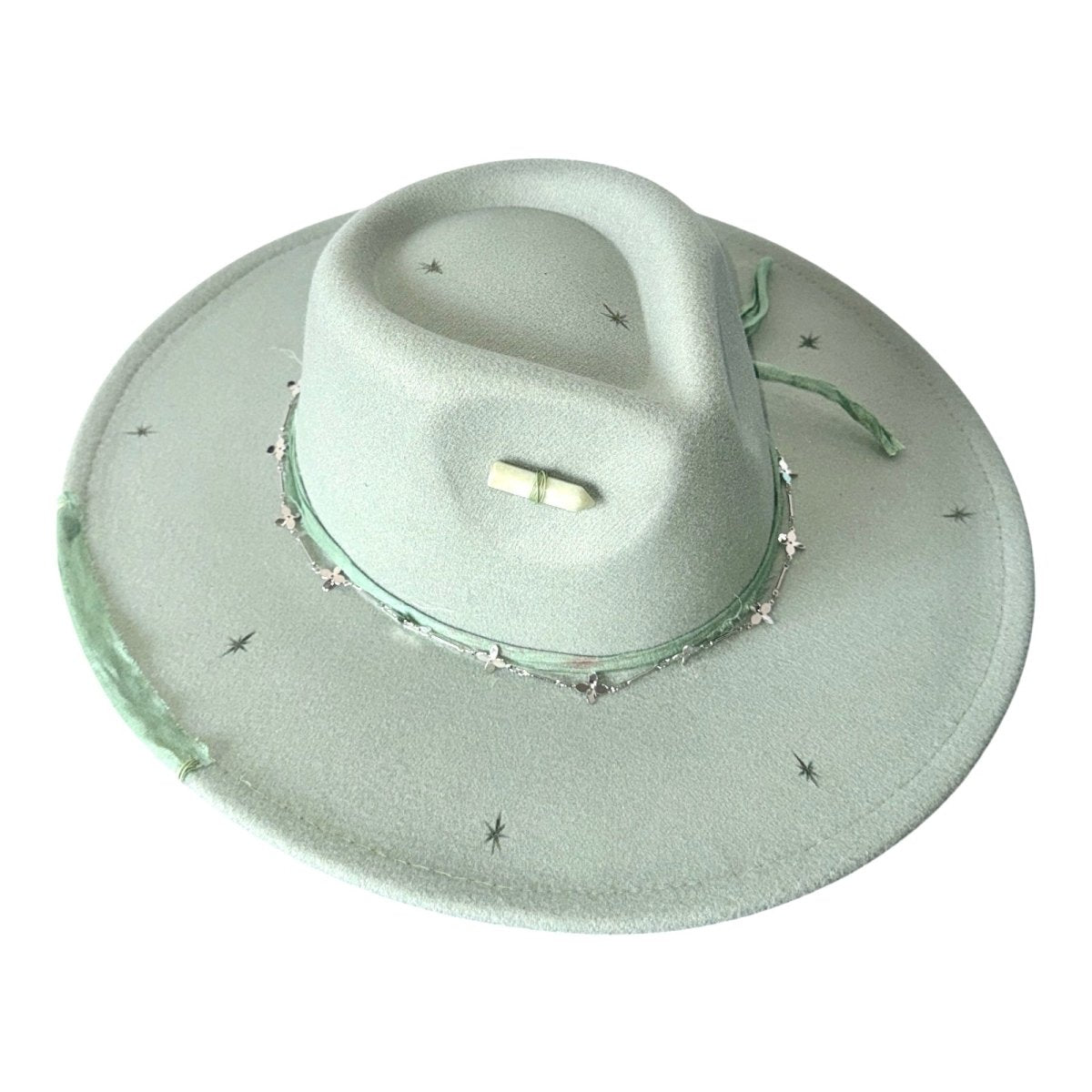 TWINKLE STARDUST SILVER CHAIN TRIM FEDORA HAT - SAGE & SADDLE
