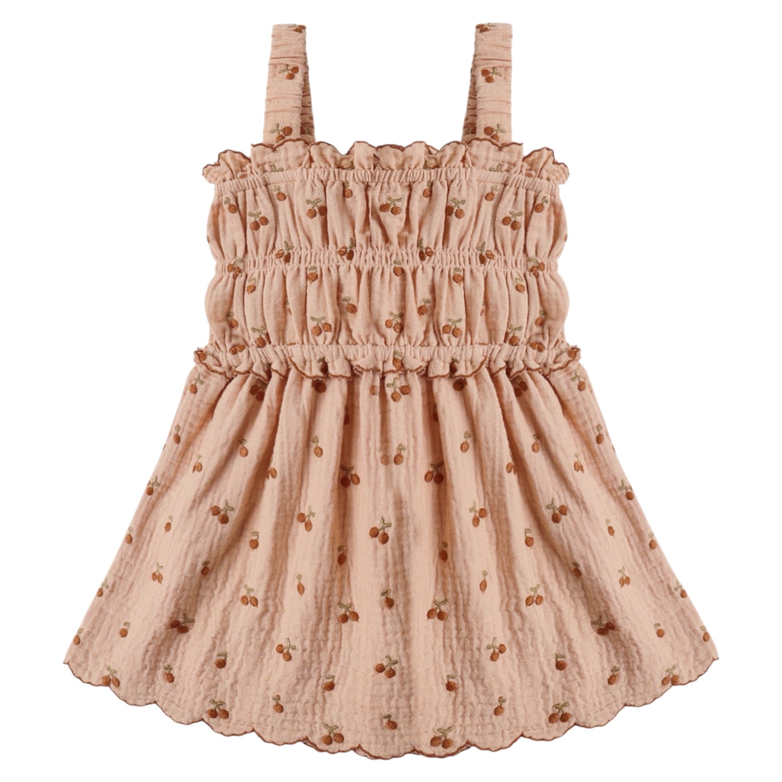 CHERRY EMBROIDERED SMOCKED DRESS