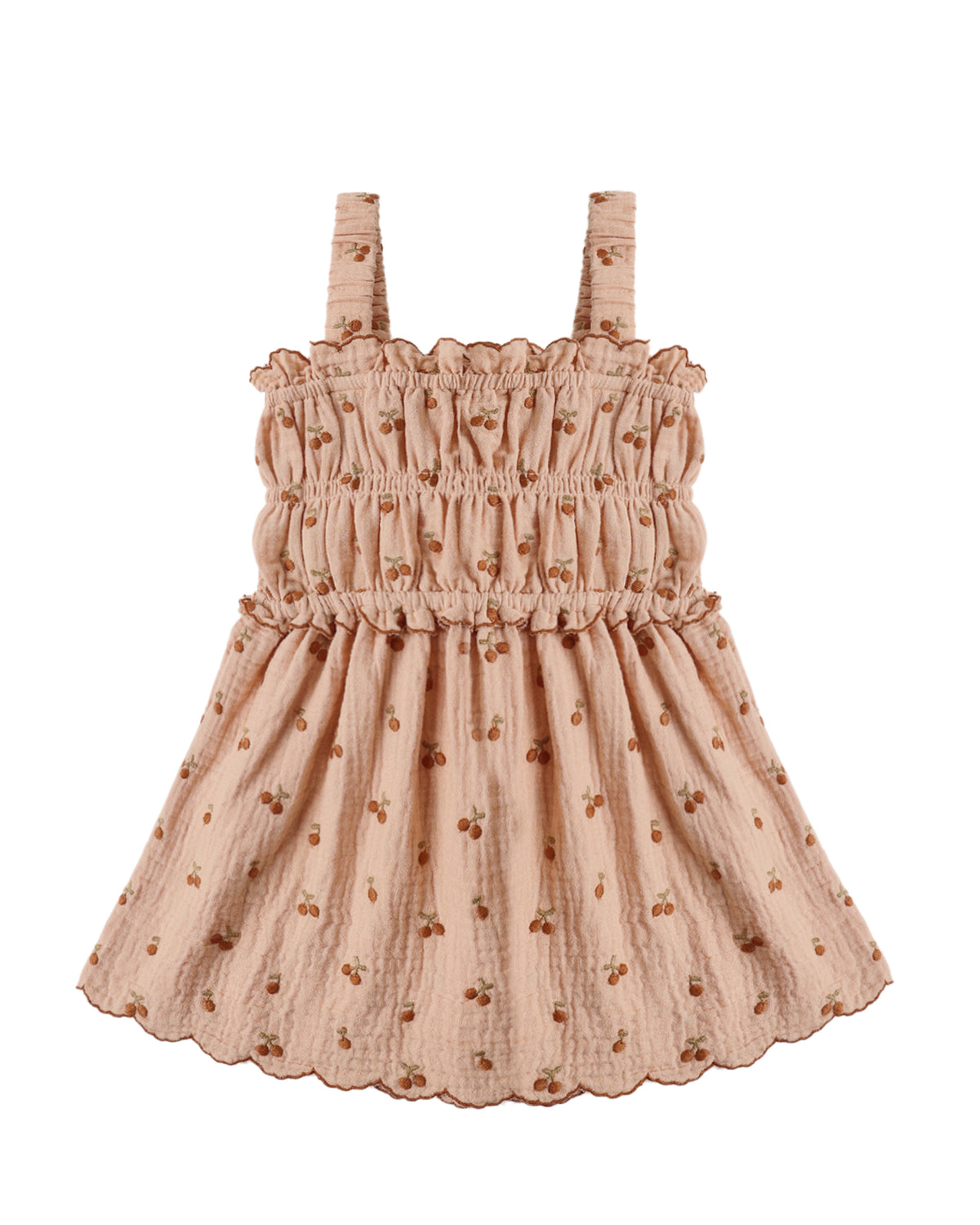 CHERRY EMBROIDERED SMOCKED DRESS
