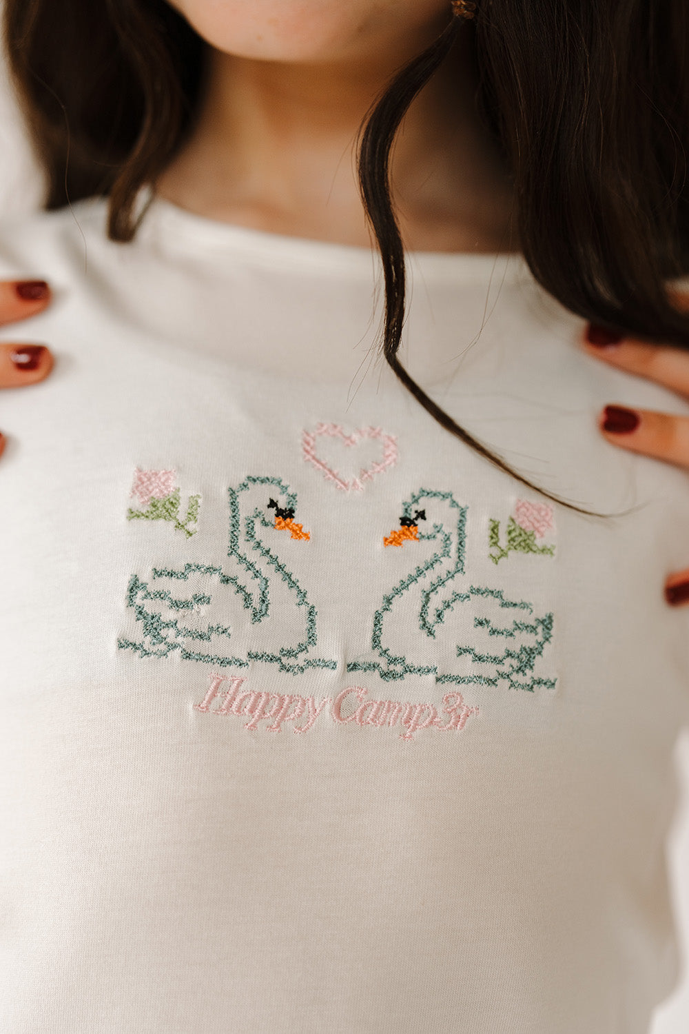 CROSS MY HEART SWAN EMBROIDERED TSHIRT (PREORDER)