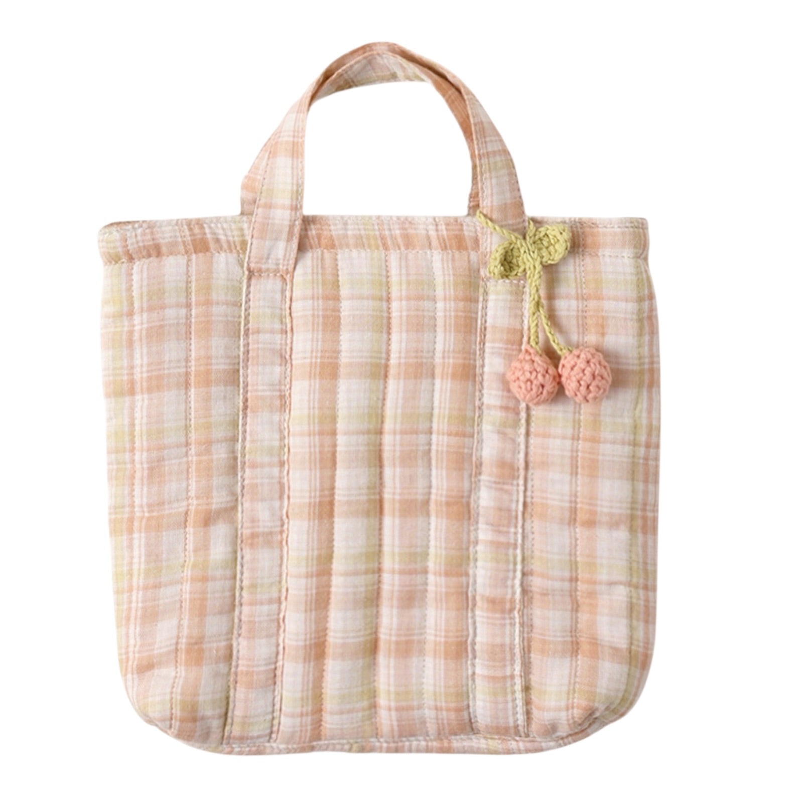 QUILTED PLAID SUMMER BAG W/ CHERRY CHARM - PURSES