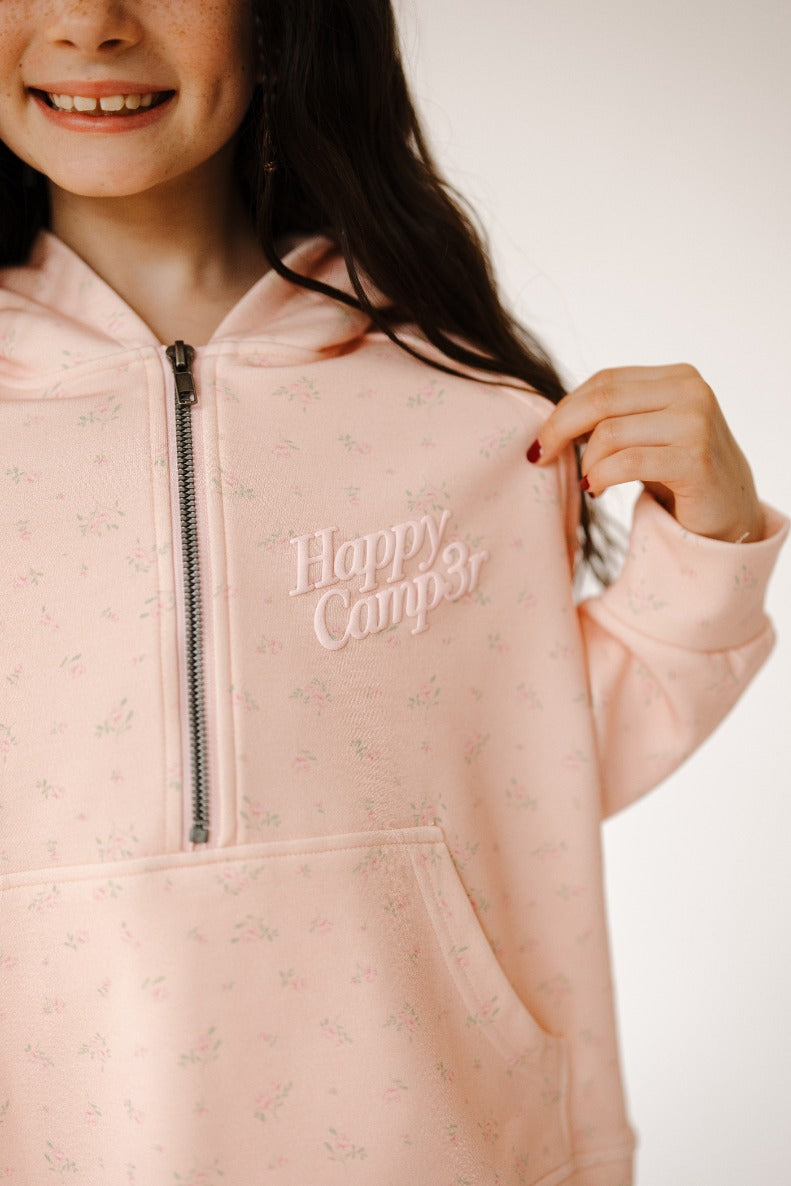 PINK PEONY SCUBA HALF ZIP HOODIE (PREORDER)