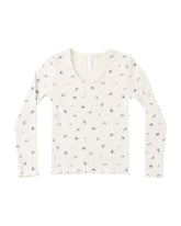 NATURAL DITSY RIBBED LONG SLEEVE TSHIRT - RYLEE + CRU - LONG SLEEVE TOPS