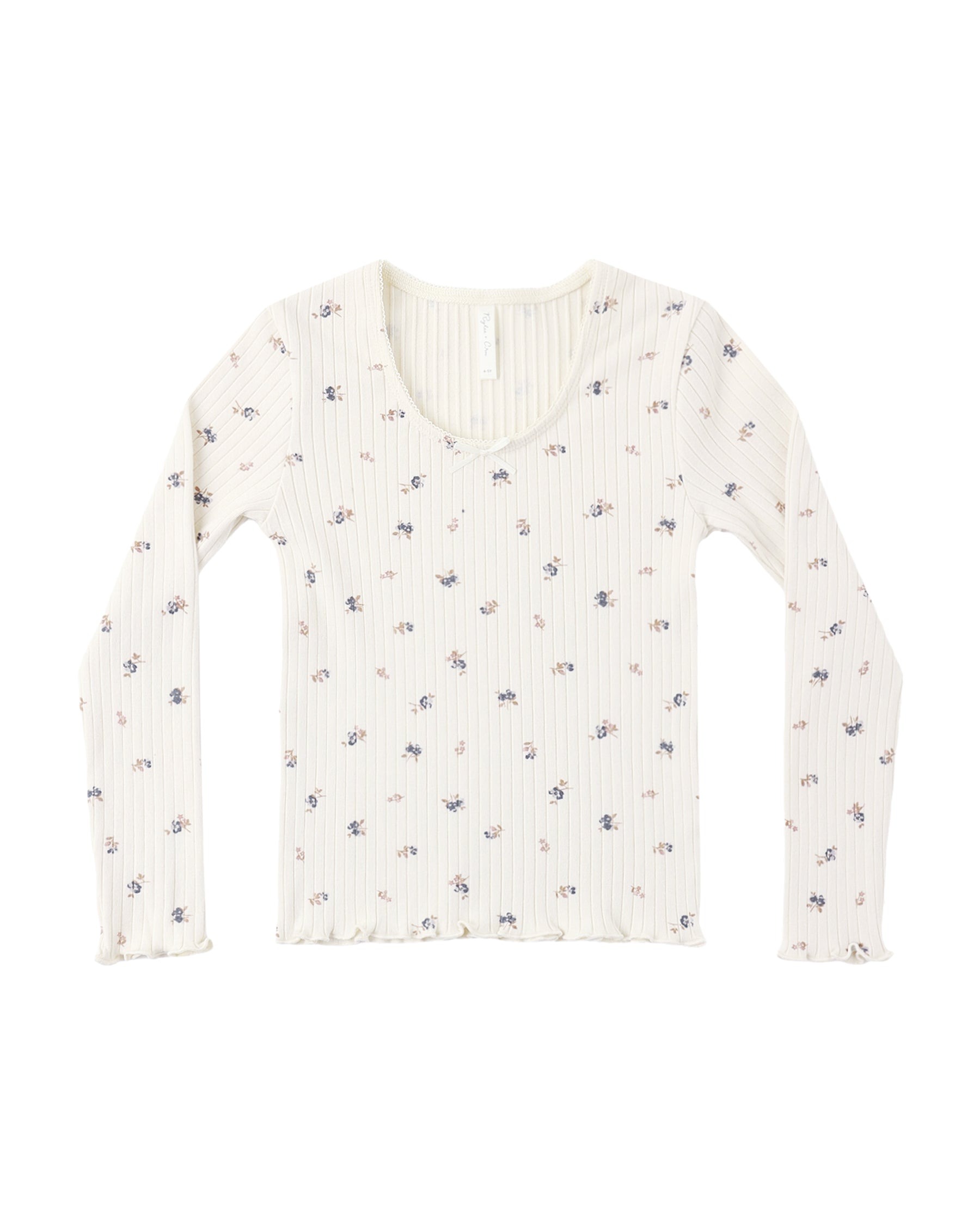 NATURAL DITSY RIBBED LONG SLEEVE TSHIRT - RYLEE + CRU - LONG SLEEVE TOPS
