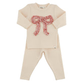 VELVET BOW LONG SLEEVE TOP AND LEGGINGS SET - SET