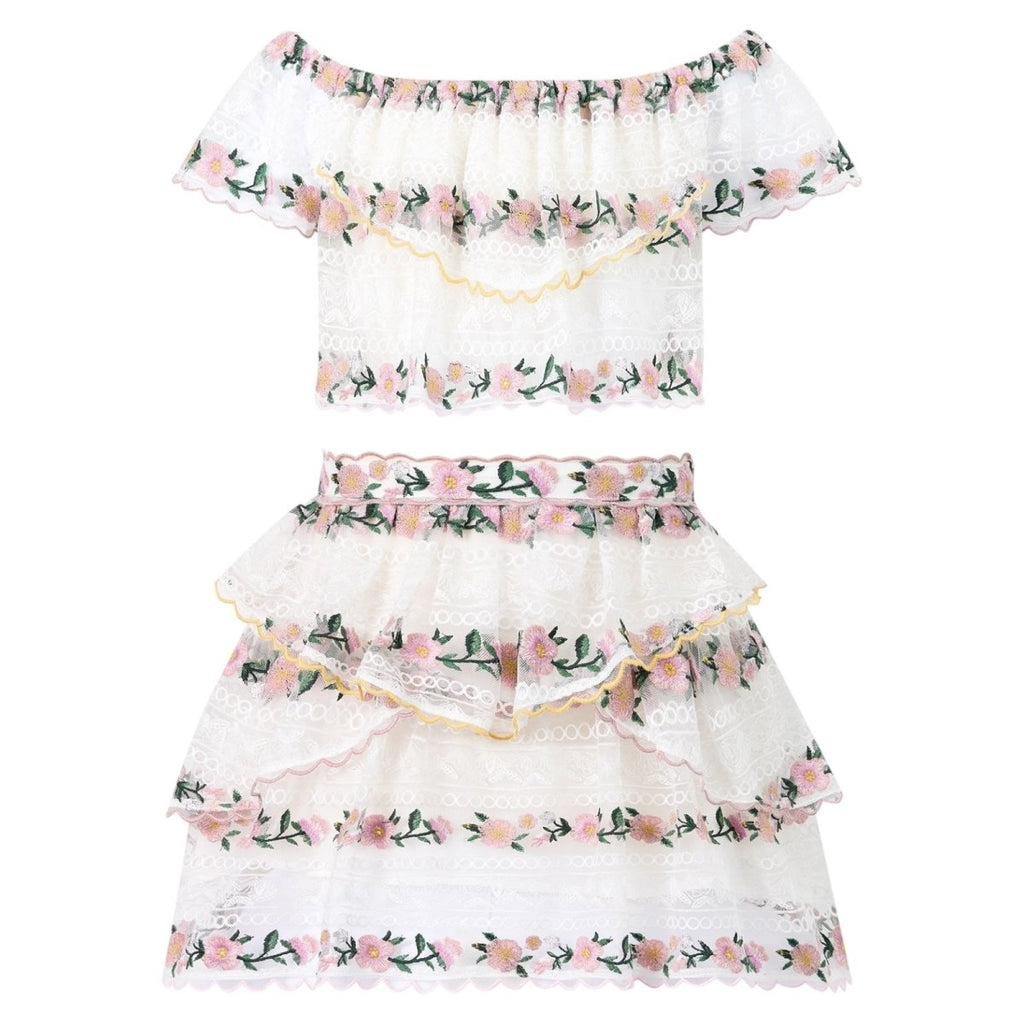 Embroidered Top and Skirt Set