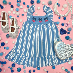VINTAGE STRIPE CHERRY DRESS - HUXBABY