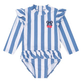 VINTAGE STRIPE CHERRY PEPLUM RASH GUARD ONE PIECE SWIMSUIT - HUXBABY