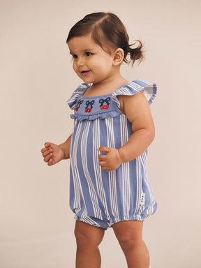VINTAGE STRIPE CHERRY ROMPER - HUXBABY