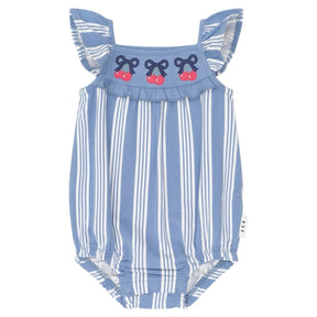 VINTAGE STRIPE CHERRY ROMPER - HUXBABY