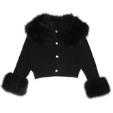 VIVIAN FAUX FUR TRIM CARDIGAN - CARDIGANS