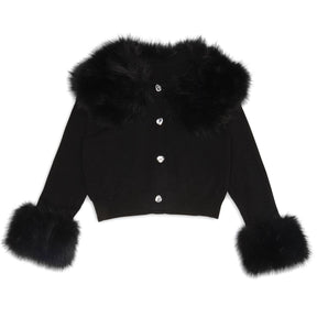 VIVIAN FAUX FUR TRIM CARDIGAN - CARDIGANS