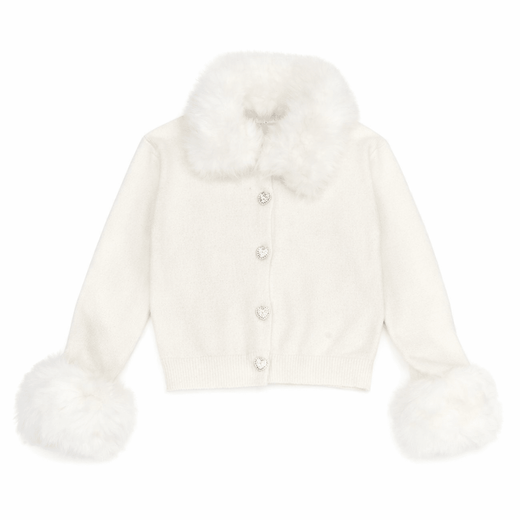 VIVIAN FAUX FUR TRIM CARDIGAN - MINI DREAMERS