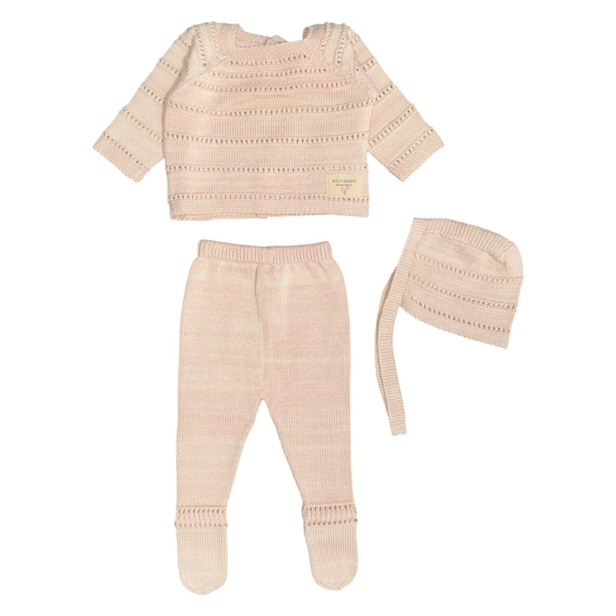 WELCOME BABY KNITTED CARDIGAN, PANTS, AND BEANIE SET - WILD WAWA