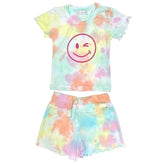 WINK SMILEY TIE DYE TSHIRT AND SHORTS SET - MISH MISH