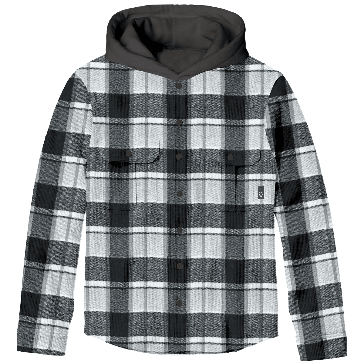 WOODSMAN FLANNEL BUTTON DOWN HOODIE SHACKET (PREORDER) - TINY WHALES - HOODIES