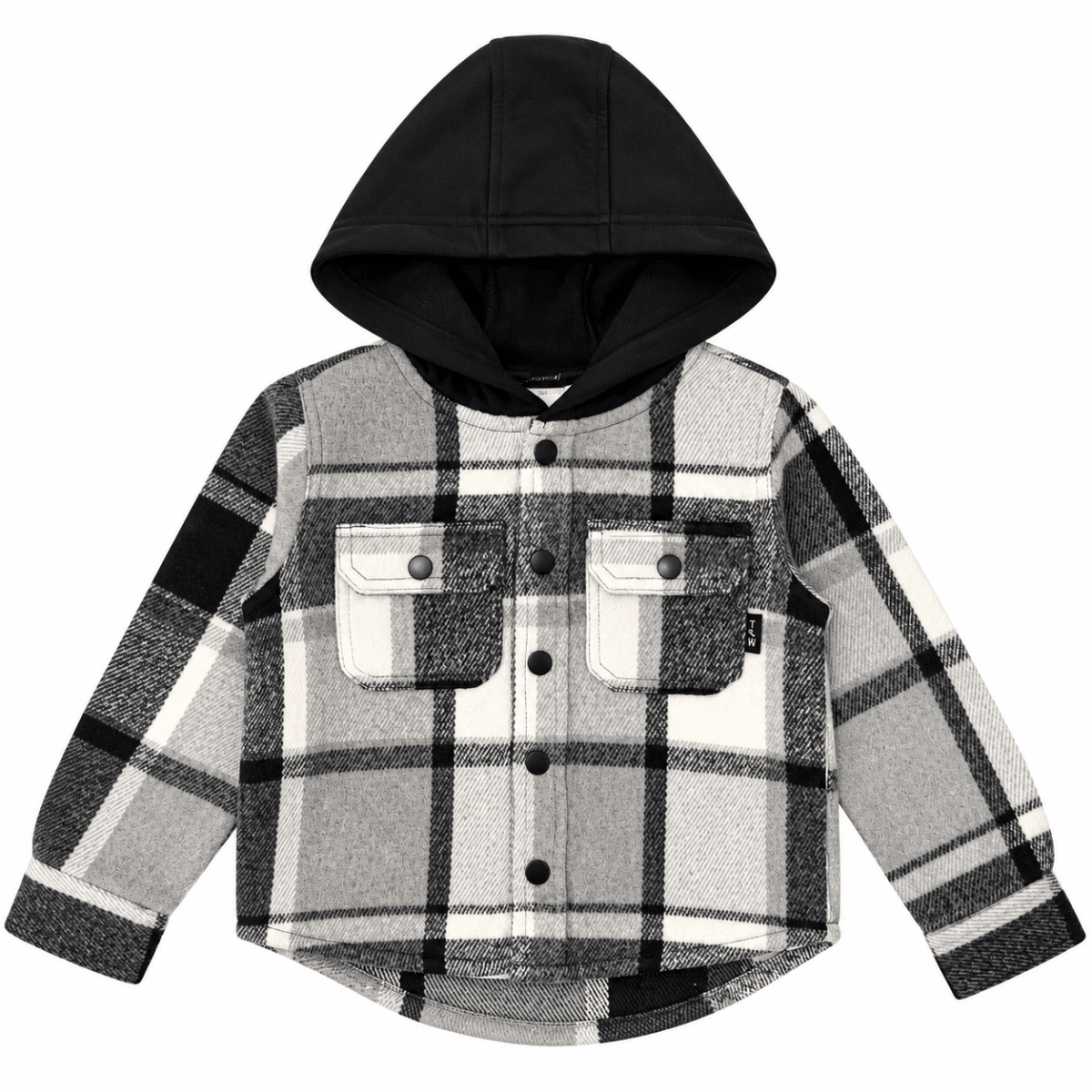WOODSMAN FLANNEL BUTTON DOWN HOODIE SHACKET - TINY WHALES