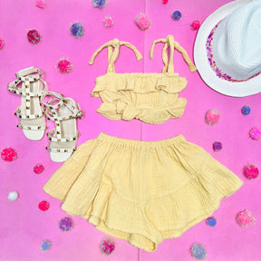 RUFFLE CROPPED TOP AND SHORTS SET - SET