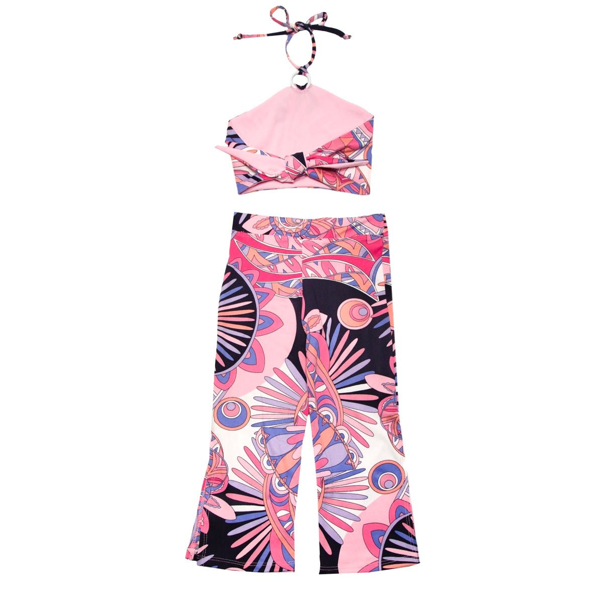 ABSTRACT HALTER TOP AND FLARE SLIT PANTS SET - SET