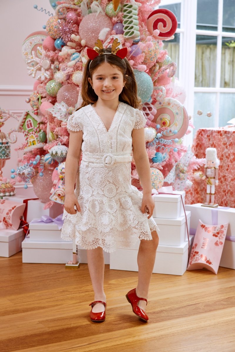 Angel Lace Dress with Cap Sleeves and Ruffles | Marlo 3/4 / White Angel Lace Dress with Cap Sleeves and Ruffles | Marlo 3/4 / White