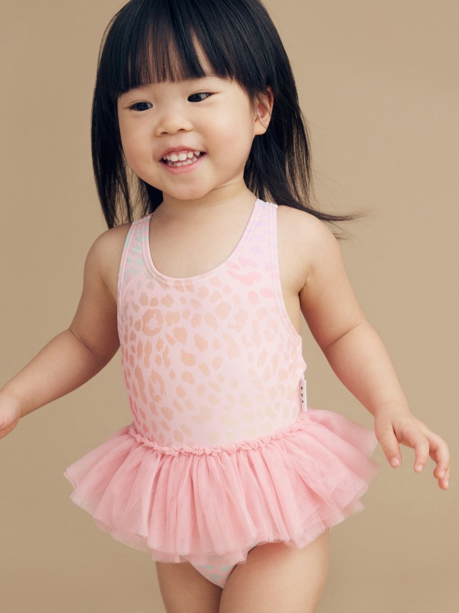 ANIMAL SWIRL TUTU ONE PIECE SWIMSUIT - HUXBABY