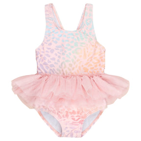 ANIMAL SWIRL TUTU ONE PIECE SWIMSUIT - HUXBABY