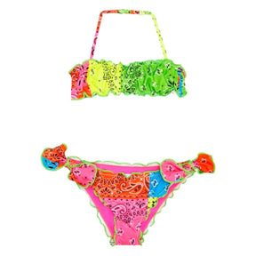 BANDANA NEON EMY TWO PIECE BANDEAU BIKINI - MC2 SAINT BARTH KIDS