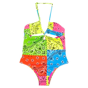 BANDANA NEON ONE PIECE SWIMSUIT - MC2 SAINT BARTH KIDS