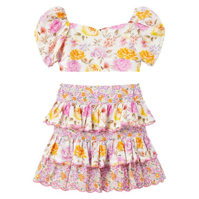 BLAIRE FLORAL PUFF SLEEVE CROP TOP AND SKIRT SET - SET